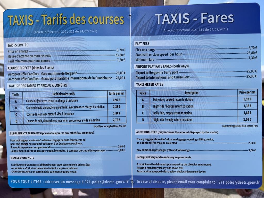 Guadeloupe Taxi Preise