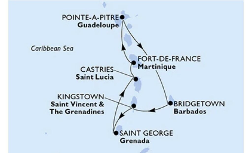 Cruisecouple- MSC Seaside- Karibik Kreuzfahrt die Häfen Point a Pitre (Guadeloupe), Bridgetown (Barbados), Kingstown (Saint Vincent und die Grenadines), Saint George (Grenada), Castries (Saint Lucia)